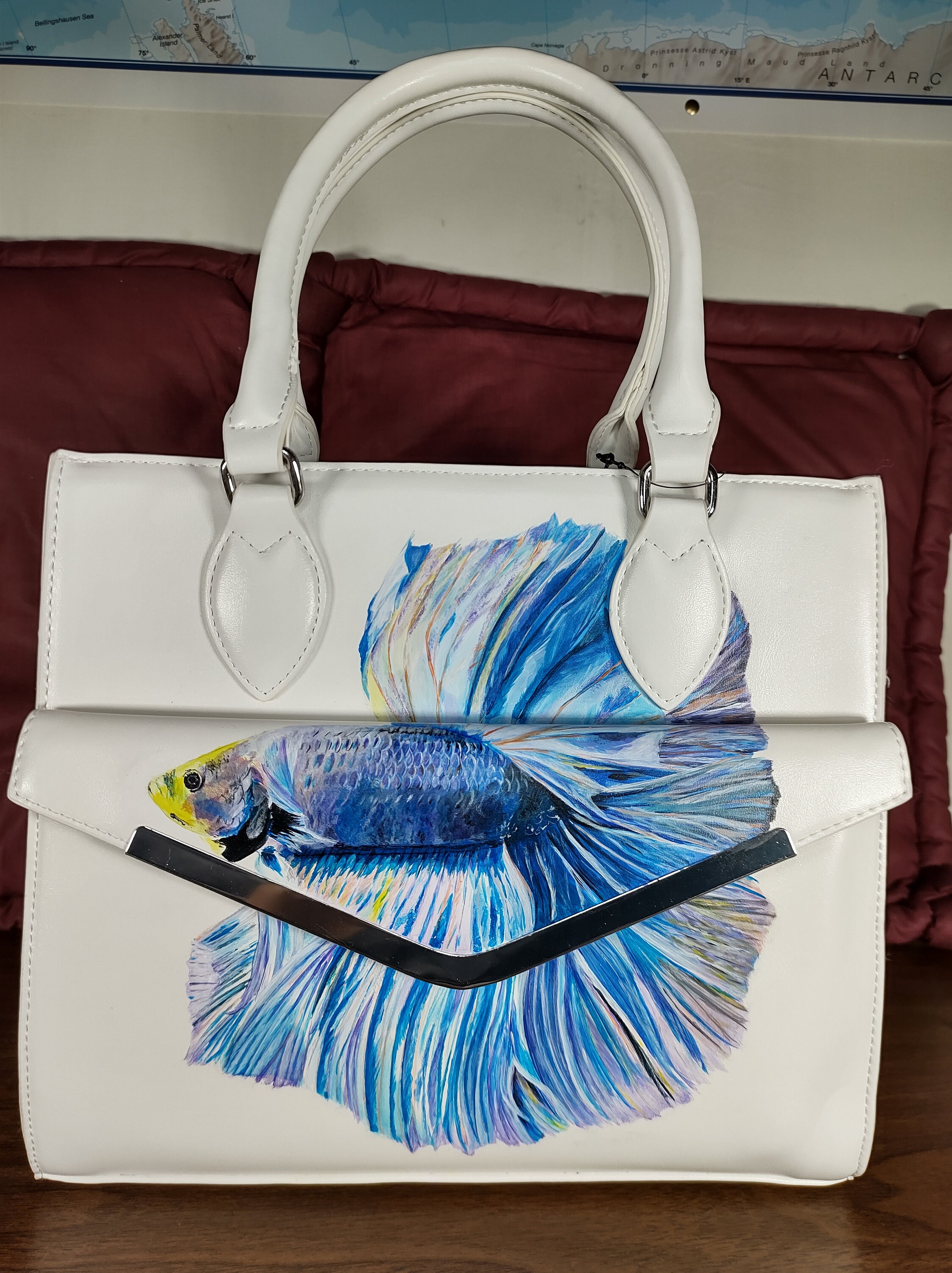 Hand painted bag (blue betta fish)