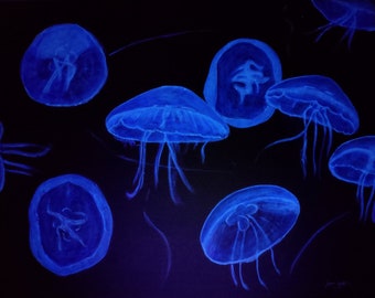 Jellyfish UV/Blacklight reactive painting (glow in the dark)