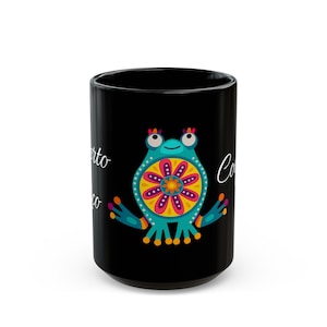 Puerto Rican Coqui Mug - Turquoise Orange Coqui - Artistic Black Mug (11oz, 15oz) - Boricua Love, Hispanics Puerto Rico, La Isla