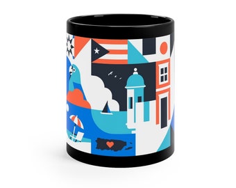 Puerto Rico Abstract Graphic 11oz Black Mug - Puerto Rican Mug, Boricua - La Isla Hispanic Love