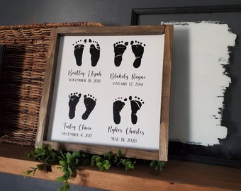 Footprint Painted Keepsake Sign | Personalized Multiple Footprint Sign | Painted Sign