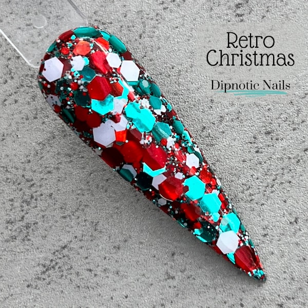 Retro Christmas Red, Teal, and White Nail Dip Powder The Vintage Christmas Collection