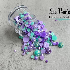 Sea Pearls Teal and Purple Flat Back Iridescent Pearls