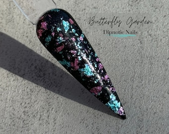 Butterfly Garden Black, Purple, and Blue Foil Nail Dip Powder The Butterfly Effect Collection