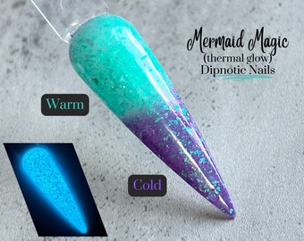 Mermaid Magic Teal to Purple Flaky Thermal Glow Nail Dip Powder The Mermaid Magic Collection