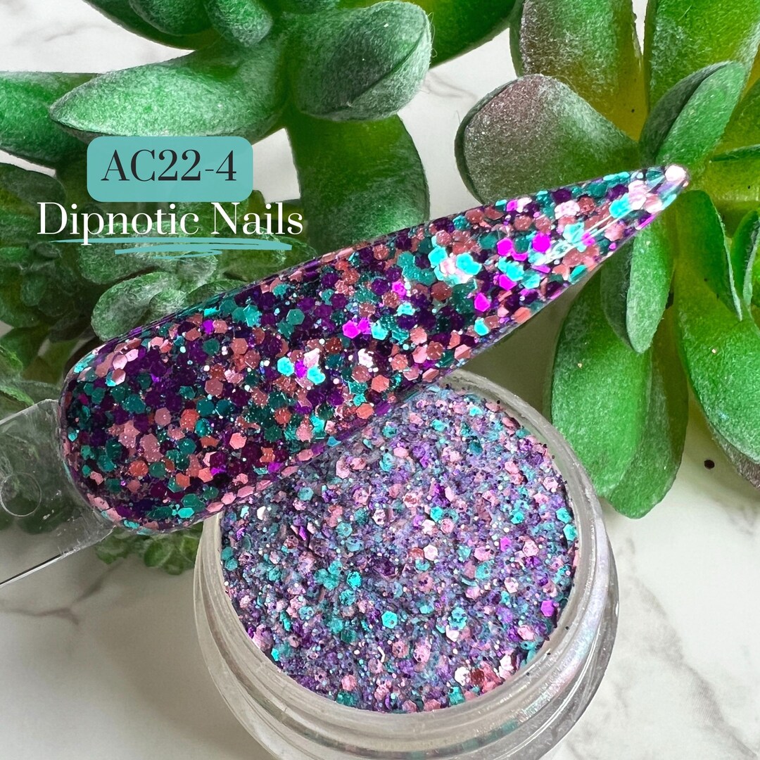AC224 Purple, Rose Gold, and Blue Glitter Nail Dip Powder Dipnotic