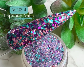 AC22-4 Purple, Rose Gold, and Blue Glitter Nail Dip Powder Dipnotic Nails 2022 Advent Calendar