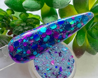 Candy Shop Blue, Magenta, and Teal Dot Glitter Nail Dip Powder The Boardwalk Collection
