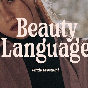 May include: A close-up of a woman's face with the text "Beauty Language" and the name "Cindy Geovanni" below it.