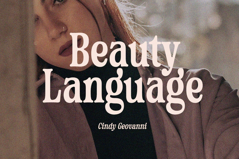 May include: A close-up of a woman's face with the text "Beauty Language" and the name "Cindy Geovanni" below it.