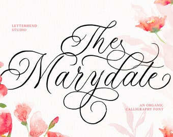 The Marydate - calligraphie organique, romantique, mariage, faire-part, initiale, ornement décoratif, plaque sur cuivre, écriture manuscrite, aquarelle, chic, classique,