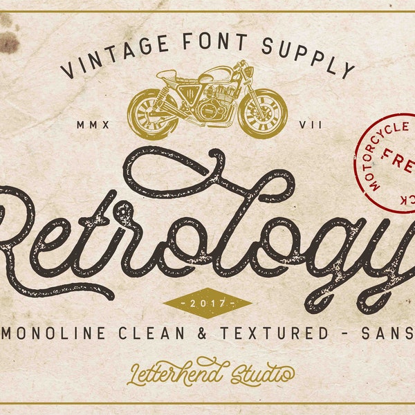 Retrology - Retro Monoline Script, Vintage, Retro, Oldschool, Schrift, Display, Motorrad, Motorrad, Cafe Racer, Logo, Schriftzug,