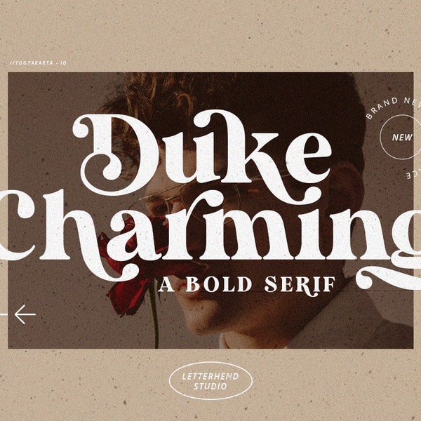 Duke Charming - A Unique Bold Serif, Serif Font, Stylish Font, Chick Font, Vintage Font, Fashion Font, 70s Retro, 70s Vintage,