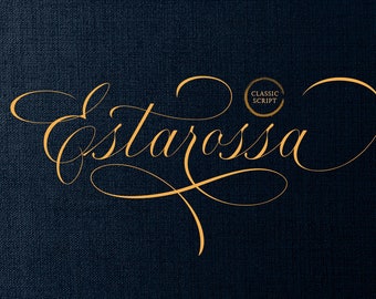 how to write fancy letter Estarossa - Classic Script, Luxury Font, Beautiful Font, Pretty Font, Exclusive Font, Royal Script, Wedding Script, Classy Script,