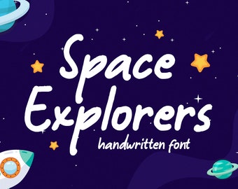 Space Explorers - Quirky Font, Cartoon Font, Playful Font, Handwriting Lettering, Cute, Fun, Playful, Feminine, Greeting Card,