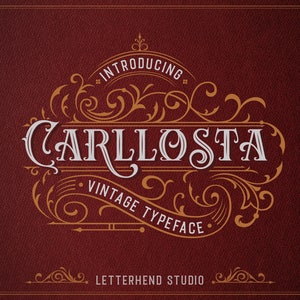 Carllosta - Fuente en capas (+EXTRAS), victoriana, letterhend, clásica, sombra, en línea, contorno, en capas, lujo, hecha a mano, decorada,