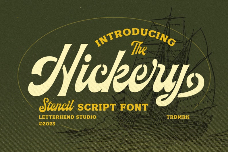 Hickery Stencil Script Font: Vintage Logotype Typeface - Etsy