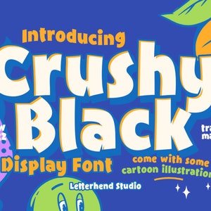 Crushy Blacky - Gratis illustratie, leuk lettertype, speels lettertype, cartoonlettertype, cartoonillustratie, kleurrijk lettertype, vrolijk lettertype, kinderlettertype,