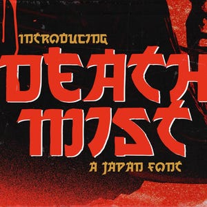Death Mist Japanese Horror Font, japanese font, horror font, heavy metal font, gothic japanese typeface, samurai font, display font,