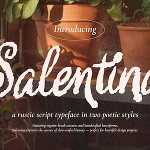 Salentina Rustic Script, rustic script font, brush script font, handwritten font, vintage handwriting, textured script,