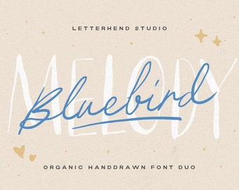 Bluebird Melody,  Organic, Hand drawn, Font Duo, Script, Sans serif, Handwriting, Charm, Elegance, Grace, Whimsical, Fluid,