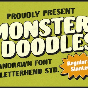 Monster Doodles - Handdrawn Font,Cartoon Font, Vintage, ClassicFont, Playful Font, Casual Font, Storybook Font, Happy Font,