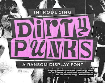 Dirty Punk - Randsom Display Font, Rock, Punk,Ransom Type, Death Metal,Black Metal, Letters Cut, Classic, Cut Out Font,