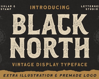 Black North,  Vintage Font, Vintage Illustration, Illustration Pack, Hand Drawn Illustration, Grunge Font, Rustic Font, Gritty Font, Rough,
