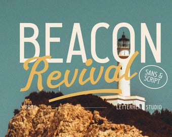 Beacon Revival Font Duo – Retro Script & Condensed Sans with Vintage Signage Style