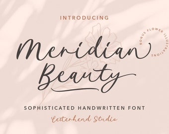Meridian Beauty - Sophisticated Handwitten, Signature Font, Hand Writing Font, Modern Calligraphy Font, Hand Written Font, Romantic Font,
