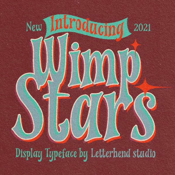 Wimp Stars - Display Typeface, Retro Font, Old School Font, Vintage Font, Display Font, Signage Font, Sign Board Font, 60s Font, 70s Font,