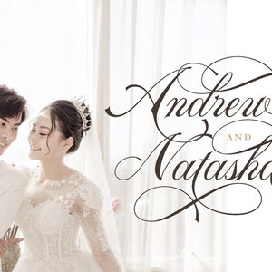 Peut inclure: Une annonce de mariage avec les noms Andrew et Natasha en calligraphie &eacute;l&eacute;gante.
