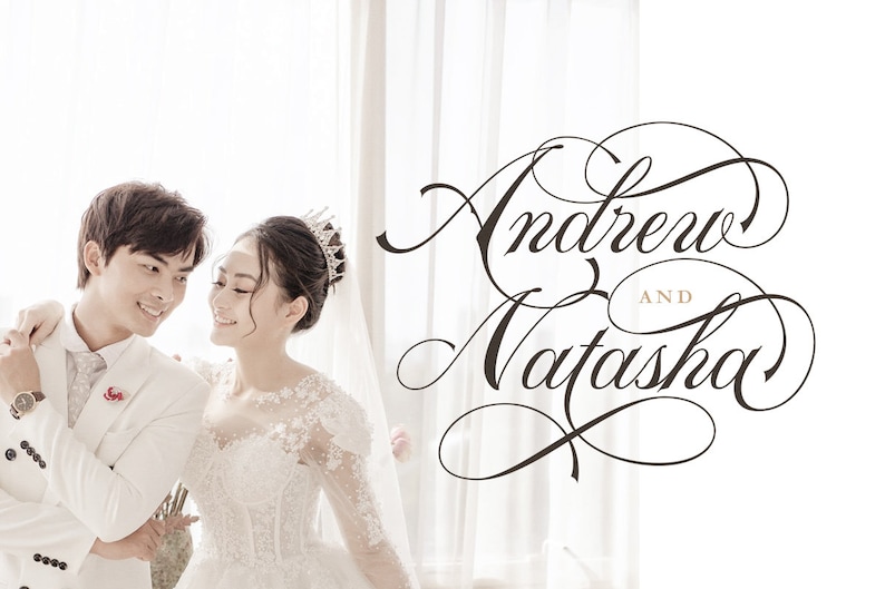 Peut inclure: Une annonce de mariage avec les noms Andrew et Natasha en calligraphie &eacute;l&eacute;gante.