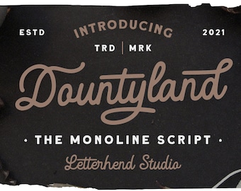 Dountyland - Script Font, Monoline, Vintage, Bold Script, Logotype, Swash, Adventure, Nature, Motorcycle, Motorbike, Mountain, Hiking,