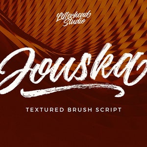 Jouska Textured Brush Script, script, ritty, grunge, rough, organic, natural, coffee, logotype, wordmark, casual, hand writing,