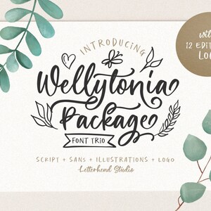 Wellytonia Font Trio: Hand-Drawn Script, Sans, Logos