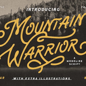 Police Mountain Warrior : script monoligne rétro avec ornements