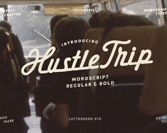 Hustle Trip Monoscriptフォント：Vintage Bold Script - Etsy 日本