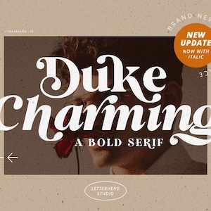 ¡ACTUALIZACIÓN! Duke Charming: una fuente serif única, con estilo, estilo chic, estilo vintage, estilo retro de los 70, estilo vintage de los 70.