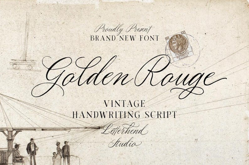 Golden Rouge Vintage Script Font: Elegant Wedding & Logo Design - Etsy