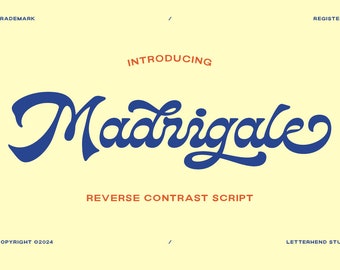 Madrigale - Reverse Contrast Script, Unique Font, Display Font, Vintage Font, Retro Font, Label,  Signage Font, Signature Font, Calligraphy,