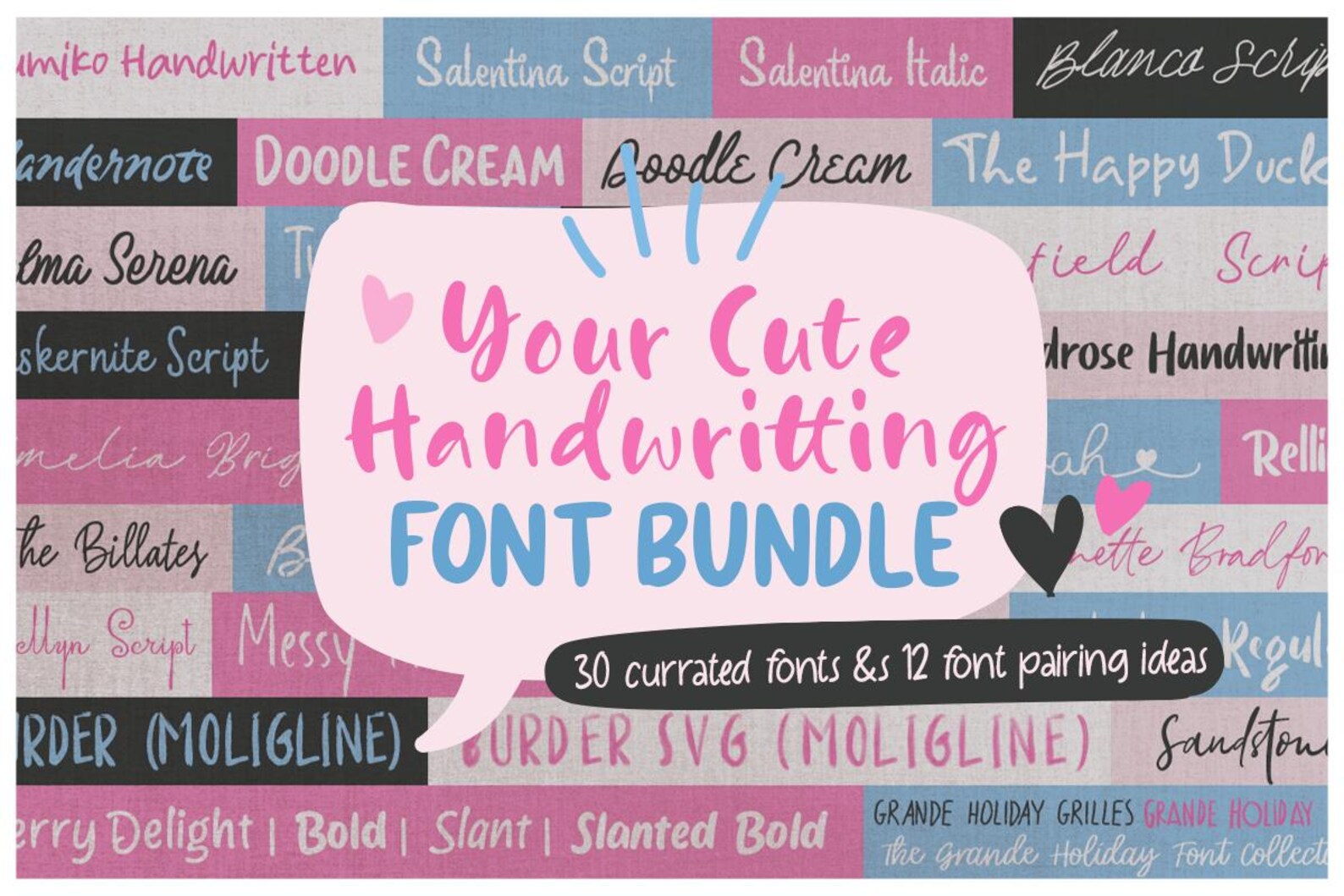 30 Cute Handwriting Font Bundle + Font Pairings, Playful Modern Fonts ...