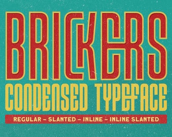 Brickers Condensed Typeface,  Condensed Display, Clean Font, Rough, Stamp Font, Display, Sans Serif, Modern, Editorial, Sleek, Condensed,