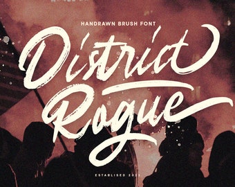 District Rogue - Handrawn Brush Font,Hand Drawn Font, Brush Script, Textured Font, Rough Font, Grunge Font, Dry Brush Font, Hipster Font,