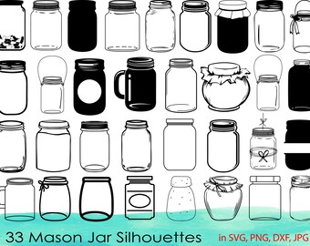 33 メイソンジャー SVG バンドル、メイソンジャー クリップアート、メイソンジャー DXF、メイソンジャー ベクター、メイソンジャー PNG、メイソンジャー カットファイル、メイソンジャー デザイン、ボトル SVG