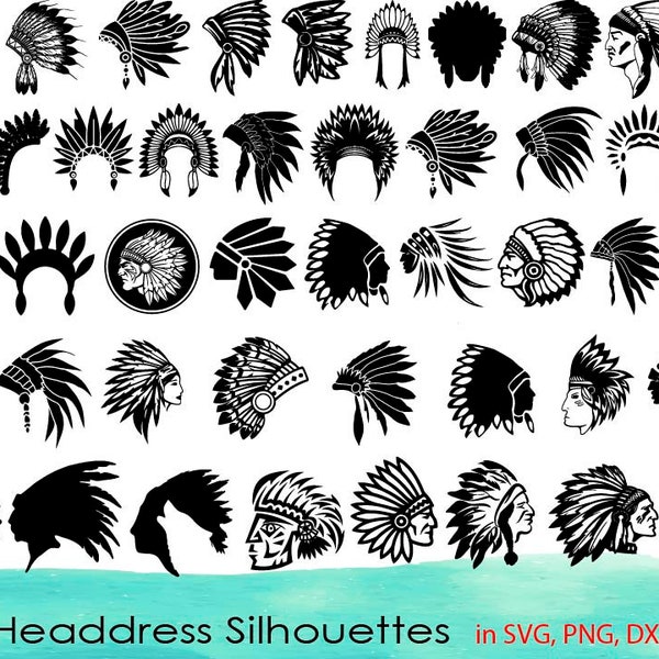 45 Headdress SVG Bundle,Headdress DXF,Headdress png,Indian svg,Headdress clipart,Headdress vector,Tribal svg,Chief svg,Head Dress svg