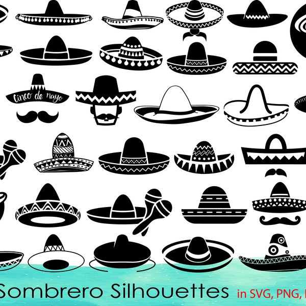34 Sombrero SVG-bundel, Sombrero Clipart, Sombrero DXF, Sombrero Vector, Sombrero png, Sombrero svg-bundel, Sombrero-gesneden bestanden, Cinco De Mayo SVG