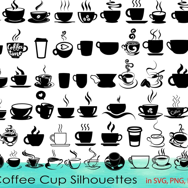 63 Tasse à café SVG Bundle,Tasse à café Clipart,Tasse à café DXF,Cafetière Vecteur,Tasse à café png,Café svg,Café png,Café dxf,Amateur de café