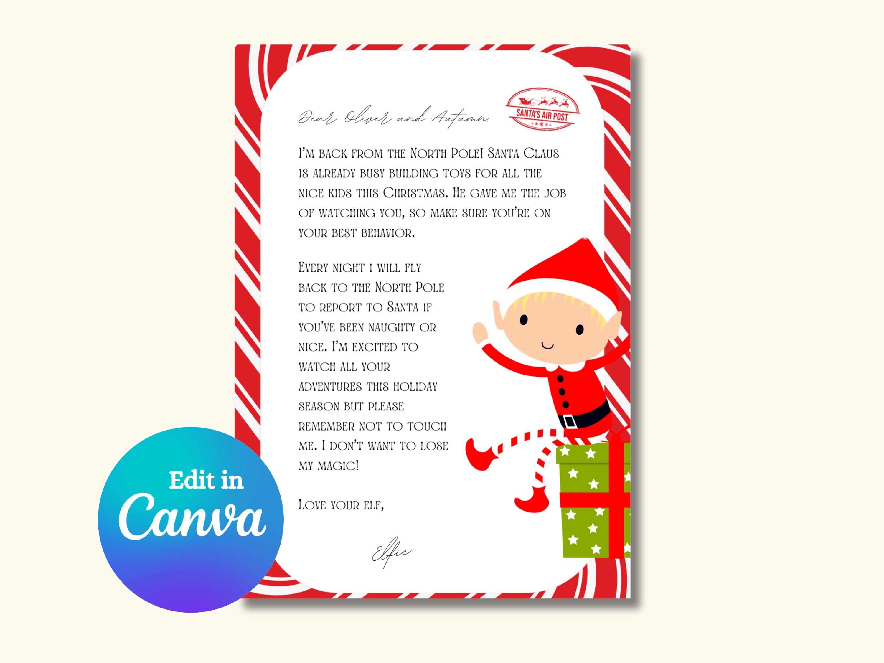 Boy Elf Arrival Letter Template Note From Elf on the Shelf Editable Elf ...