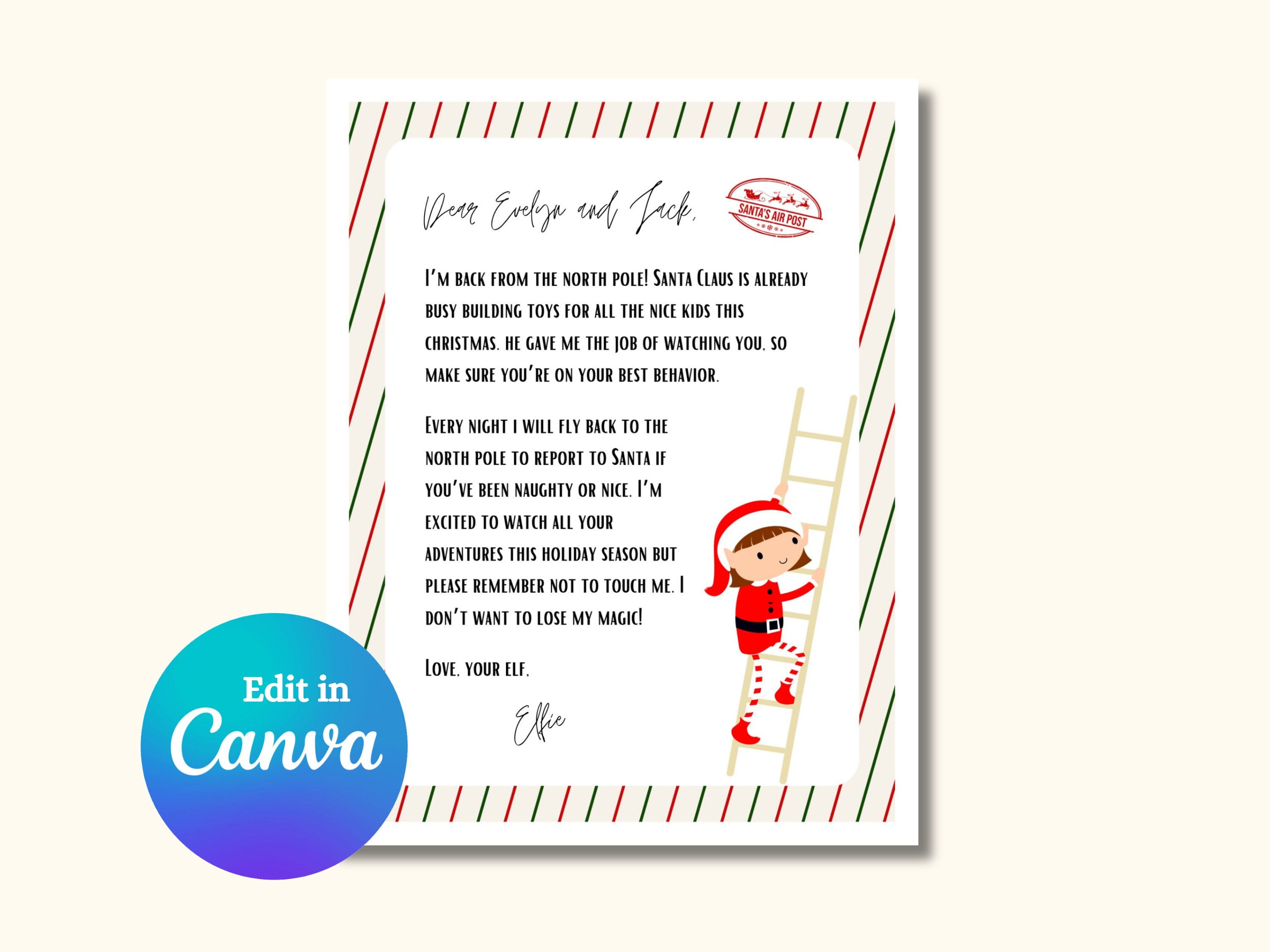 Elf Arrival Letter Template Note From Elf on the Shelf - Etsy